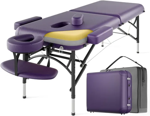 Miniatura 6 de Mesa de masaje profesional portátil de 2 pliegues de espuma elástica de alta calidad, patas de madera con capacidad para hasta 1100 libras, 10