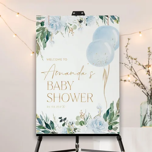 Letrero de bienvenida personalizado para baby shower, letrero de bienvenida personalizado para bebé, letrero de bienvenida de globo azul, decoración