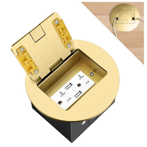 Miniatura 14 de Kit de toma de corriente eléctrica de piso empotrado, salida dúplex GFCI circular oculta de 20 amperios, salida de receptáculo resistente a