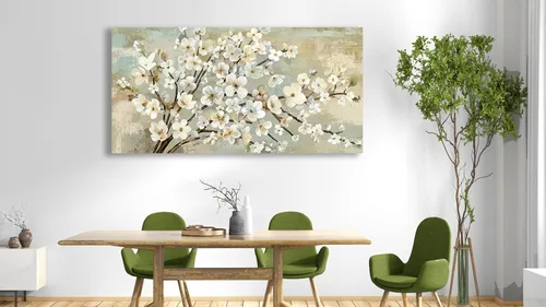 Miniatura 6 de arteWOODS Arte de Pared en Lienzo de Flores - Cuadros de Ramas de Flores Beige Decoración de Pared Pintura Botánica Rústica Marrón Obra de Arte