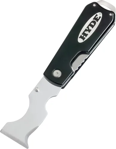 Herramienta de pintor plegable Hyde 5 en 1 de acero inoxidable se pliega, limpia rodillos, esparce compuesto, raspa, limpia grietas, abre latas y