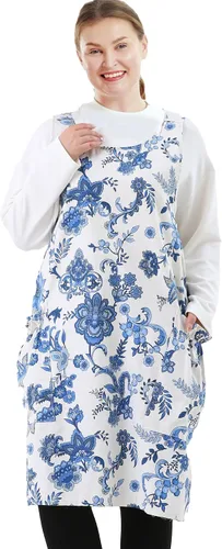 Miniatura 41 de Delantales grandes de talla grande para mujer con bolsillos de algodón y lino para hornear cocina