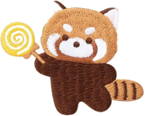Miniatura 13 de Parche bordado de panda rojo de dibujos animados, autoadhesivas, parches de mapache pequeño, calcomanías de tela para bordar sin costura para ropa