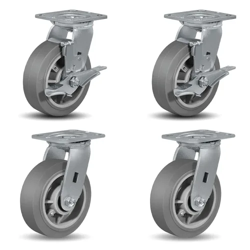 6x2 Ruedas giratorias de alta resistencia -Ruedas giratorias industriales, Ruedas de goma（Banda plana）- Juego de 4 con capacidad de hasta 2800 LB -