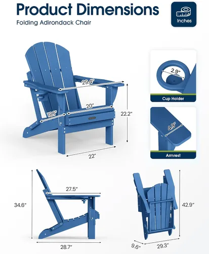 Miniatura 3 de MUCHENGHY Sillas Adirondack plegables HDPE resistentes a la intemperie, sillas para fogata de patio, silla exterior resistente, sillas de césped
