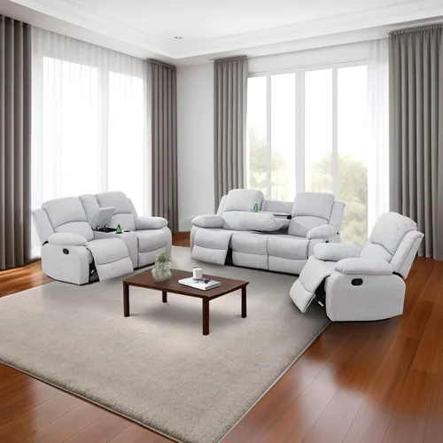 Miniatura 29 de Juego de sala de Estar reclinable de 3 piezas, juego de sofá reclinable Manual para conjunto de muebles de sala de Estar, con consola de Gris oscuro