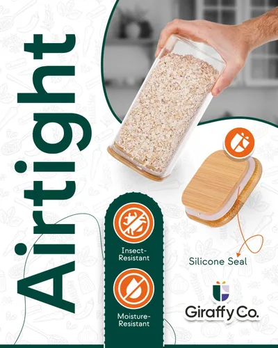 Miniatura 6 de Tarros de vidrio para almacenamiento de alimentos con tapas herméticas, recipientes de despensa de boca ancha, vidrio grueso sin BPA, resistente a