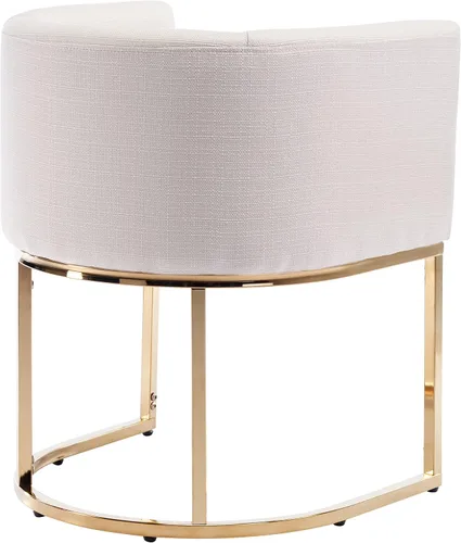 Miniatura 6 de RIVOVA - Silla de comedor color crema de mediados de siglo moderna con patas de metal dorado, silla de acento tapizada en lino para comedor, cocina