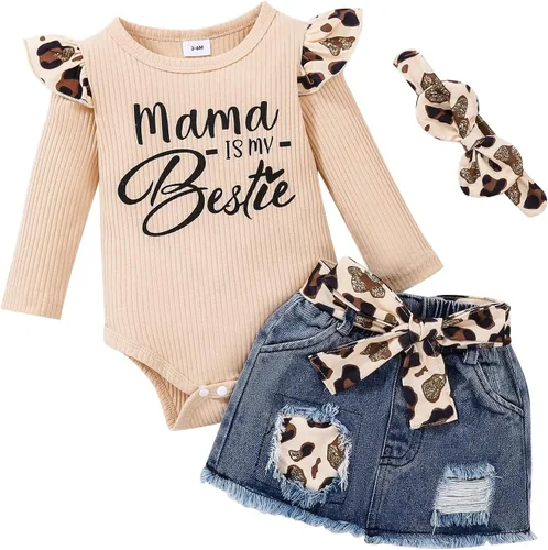 CETEPY Ropa de bebé niña recién nacida manga larga con volantes mameluco pantalones cortos pantalones de leporad diadema trajes para bebés