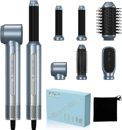 Miniatura 13 de Cepillo Secador de Cabello 7 en Uno, Set de Cabello de Iones Negativos Mejorado Moldeador de Aire Caliente Rizador Envolvente, Plancha Rizadora