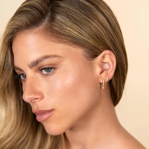 Miniatura 4 de PAVOI 14K Gold Plated Sterling Silver Posts Dainty Mini Multi-Shape Flat Back Stud Earring Pack for Women Helix Cartilage Piercing Jewelry