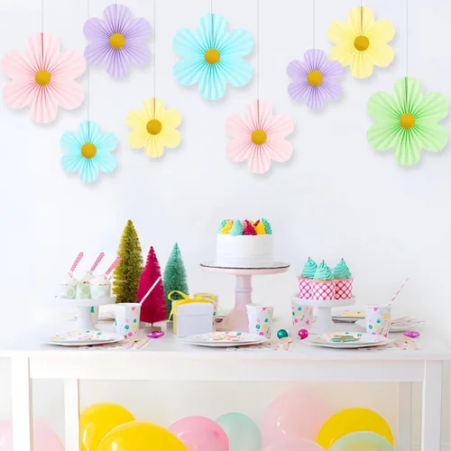Miniatura 3 de Decoraciones de Fiesta Pastel Decoraciones de Flores de Papel para Pared de Aula Abanicos de Papel Telón de Fondo Floral Decoración de Pared