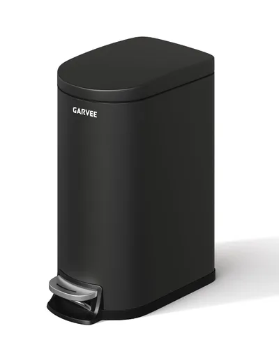 Miniatura 17 de Garvee Cubo de basura de metal de 1.6 galones / 6 litros con tapa, bote de basura delgado e impermeable para dormitorio, cubo de basura pequeño