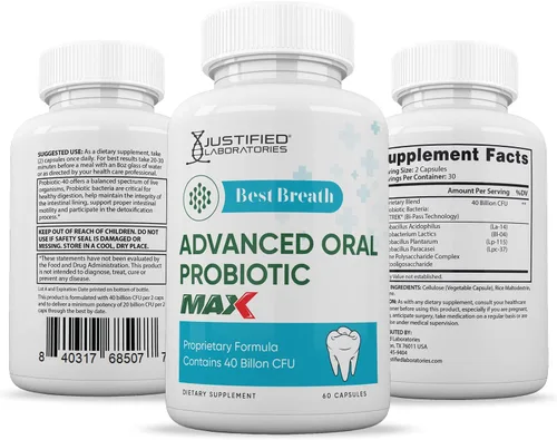 Miniatura 6 de Justified Laboratories Best Breath Max 40 mil millones de UFC Probiótico Soporte Oral 180 Cápsulas (paquete de 3)