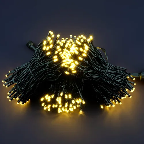 Miniatura 3 de Cadena de 300 luces LED de Navidad de color blanco cálido, 30.5 metros de luces LED de gran angular de 5mm con adaptador de 8 modelos (cable negro)