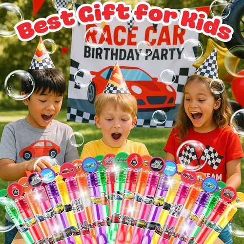 Miniatura 8 de Recuerdos de fiesta de autos de carreras para niños – 24 mini varitas de burbujas con temática de carreras, ideal para suministros de cumpleaños