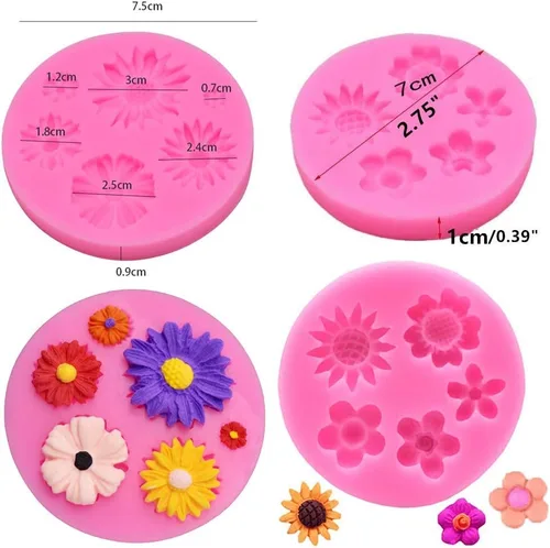 Miniatura 2 de Juego de 4 moldes para fondant de flores y hojas, moldes de silicona para pasta de goma de girasol de margarita rosa para decoración de pasteles