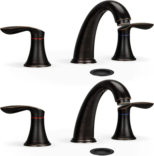 Miniatura 21 de Grifo de lavabo de baño, grifo para lavabo de baño, grifo de baño de níquel cepillado extendido de 3 orificios con desagüe emergente de acero