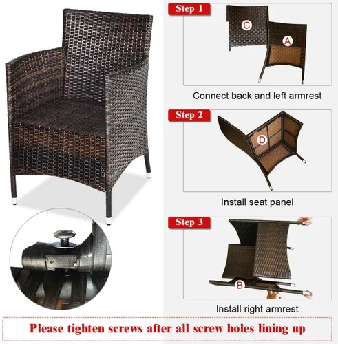 Miniatura 7 de HAPPYGRILL Juego de muebles de mimbre de mimbre para patio de 3 piezas, juego de conversación de ratán al aire libre con mesa auxiliar, sillas