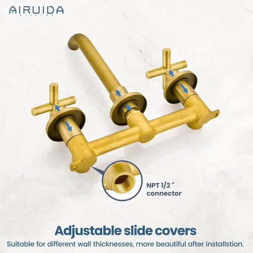 Miniatura 4 de Airuida Grifo de baño de latón macizo con boquilla giratoria 360, grifo mezclador de lavabo con válvula áspera y asas cruzadas dobles de latón