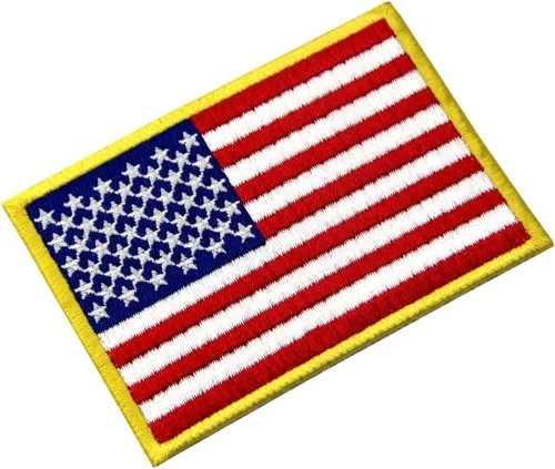 Miniatura 3 de Parches de bandera estadounidense bordados con borde dorado de EE. UU. Estados Unidos de América, uniforme militar, emblema de gancho y bucle