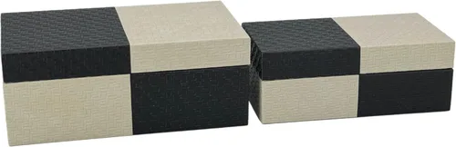 Miniatura 3 de Galt International Cajas de almacenamiento decorativas de cuero vegano, caja grande y pequeña con tapa con bisagras, diseño de cuero a cuadros negro