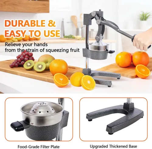 Miniatura 5 de Exprimidor de cítricos de hierro fundido, exprimidor manual comercial extra grande, exprimidor de granada naranja, limón, lima y granada con taza
