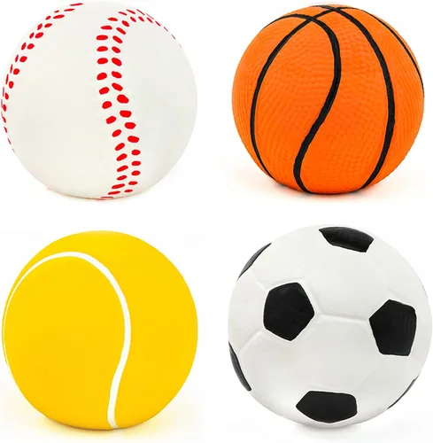 Miniatura 5 de CHIWAVA Paquete de 4 bolas deportivas de látex chirriante de 2.4 pulgadas, juego de pelotas deportivas para perros pequeños