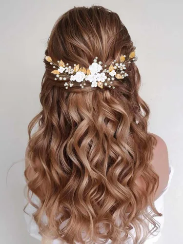 Miniatura 10 de CASDRE - Diadema de novia con flores y perlas para el pelo, accesorio para el pelo de novia con hojas, pieza para el cabello para mujeres y niñas