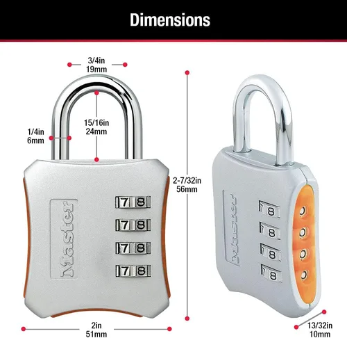 Miniatura 6 de Master Lock Cerradura de combinación reiniciable para interiores, cerradura combinada de 4 dígitos para armarios de gimnasio y escuela