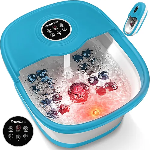 KNQZE Spa de pies plegable con calor, control remoto, control de temperatura, burbujas, piedra pómez, luz roja, temporizador, 16 rodillos de masaje,