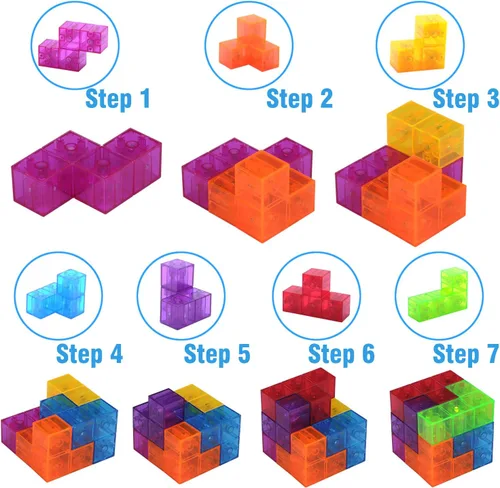 Miniatura 5 de WorWoder Bloques de construcción magnéticos para niños, cubos magnéticos 3D rompecabezas mágicos, juego de 7 bloques magnéticos de múltiples formas
