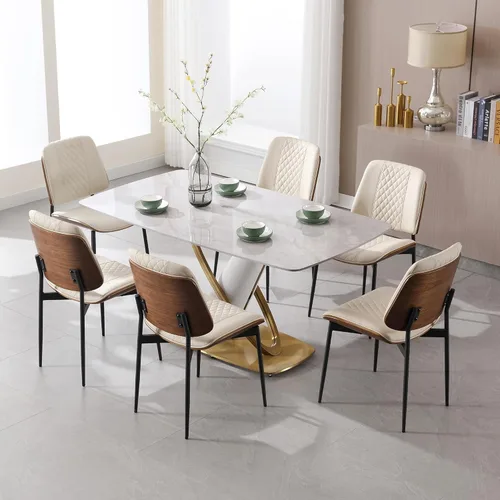 Miniatura 8 de BV - Juego de 2 sillas de comedor, sillas de cocina sin brazos de piel sintética en estilo moderno de nogal, silla auxiliar de madera curvada
