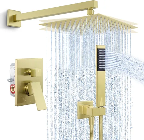 KES XB6230F18-BZ - Juego de grifos de ducha dorados, sistema de ducha de 10 pulgadas, cabezal de ducha de 10 pulgadas, juego completo de grifos de