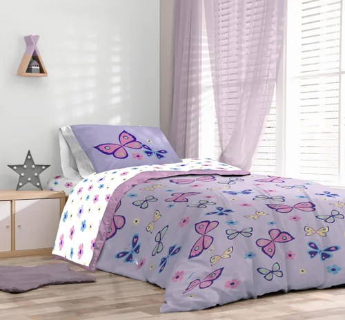 Miniatura 7 de Sunny Side Up Juego de edredón tamaño individual de mariposa – Ropa de cama infantil de 5 piezas incluye edredón, sábanas y funda de almohada