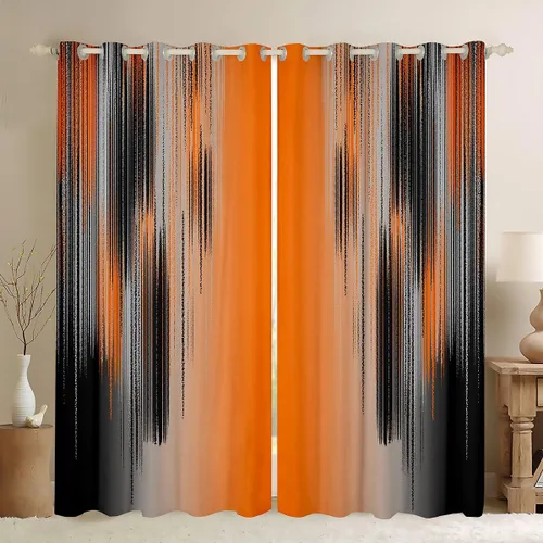 jejeloiu Cortinas naranjas y negras para dormitorio, sala de estar (2 paneles, 52 x 63 pulgadas) Arte moderno 30%-50% cortinas opacas para niños y
