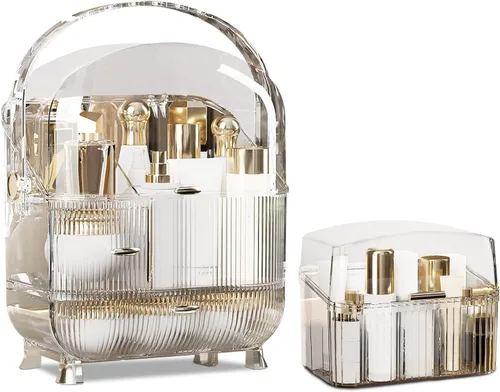 Miniatura 9 de Ergocar - Estuche de maquillaje portátil serie retro multifunción, caja de almacenamiento de cosméticos a prueba de polvo, organizador de joyas