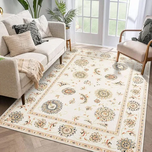 GlowSol Alfombra vintage lavable de 3 x 5 pulgadas, alfombra tradicional floral para lavandería, dormitorio, antideslizante, no desprende pelusa,