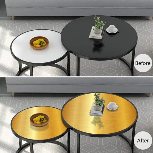 Miniatura 4 de WENMER Papel tapiz dorado metálico para despegar y pegar de 17.71 x 590 pulgadas, papel de contacto con aspecto de metal cepillado, decoración