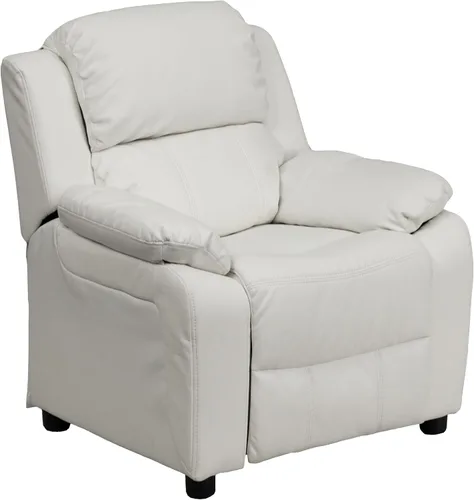 Miniatura 30 de Flash Furniture, sillón reclinable de lujo, muy acolchado, de vinilo color beige, con apoyabrazos con compartimento de almacenamiento, para niños
