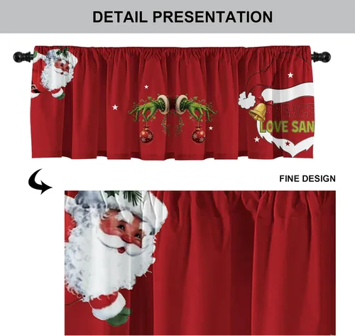 Miniatura 6 de Cenefas de cortina de cocina de Navidad, Navidad, invierno, cenefas pequeñas con bolsillo para barra, decoración de cortinas cortas de Navidad