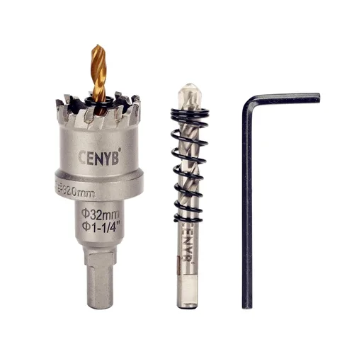 Miniatura 95 de 10 piezas (16-54 mm) Kit de sierra perforadora de carburo TCT para metales duros. Incluye 2 brocas de titanio, 1 broca piloto escalonada y 2 llaves