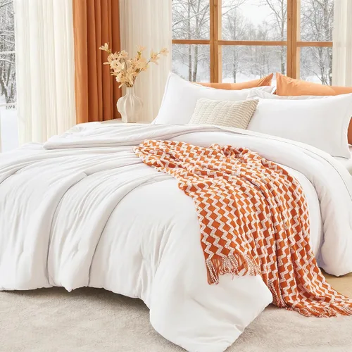 Miniatura 26 de MUXHOMO Juego de edredón beige tamaño individual/individual XL, ropa de cama alternativa ultrasuave para todas las estaciones. El juego de cama