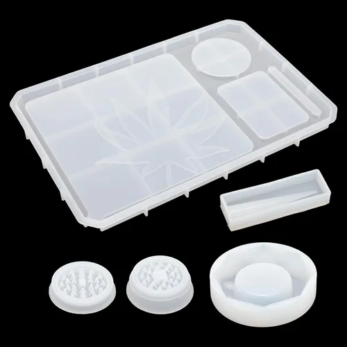 Miniatura 6 de Molde de bandeja rodante de 5 piezas para molinillo de resina para moler y almacenamiento, kit de moldes de silicona grandes para bricolaje