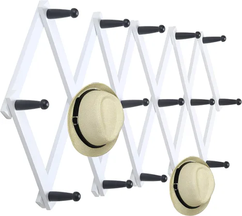 Miniatura 32 de WEBI Acordeón para colgar en la pared, percha de pared para sombreros, acordeón, expandible, de madera, montado en la pared, estante de gancho