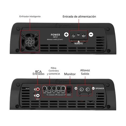 Miniatura 9 de Taramps BASS 3k 1 Ohm 1 canal Mosfet amplificador 3000 vatios RMS, monobloque, filtro subsónico, cruce de paso bajo, refuerzo de graves, RCA, clase