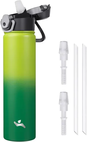Miniatura 41 de Konokyo Botella de agua aislada de 22 onzas con pajilla, asa de transporte, verde militar
