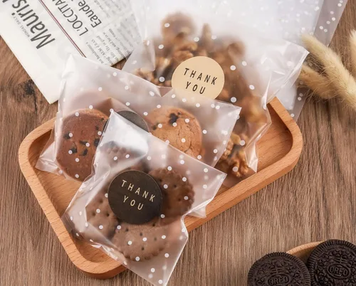 Miniatura 2 de NPLUX Paquete de 100 bolsas de celofán autosellantes transparentes para galletas y golosinas "Gracias" para obsequios y dulces con calcomanías