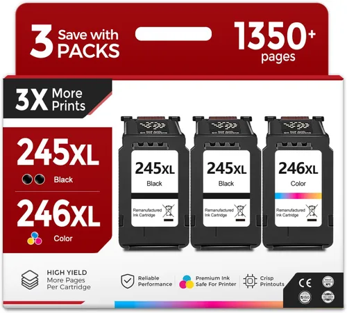 Cartucho de tinta Inkjet PG 245 CL 246 XL de repuesto para Canon 245XL 246XL, paquete combo (color negro, paquete de 3) compatible con impresoras