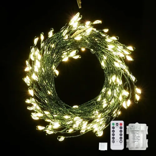 Miniatura 13 de Dailyart - Cadena de luces LED de 6 pies con 120 microestrellas, funciona con pilas, impermeable, alambre de cobre verde oscuro, para guirnalda